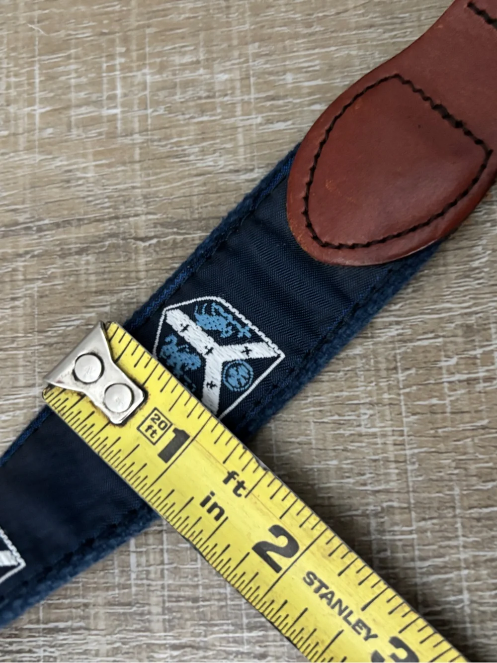 Leather Man Ltd Golf Country Club Belt Mens 32 Navy Blue Tan Leather Preppy